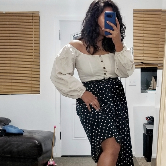 Forever 21 Dresses & Skirts - FOREVER 21 BLACK POLKA DOT MIDI SKIRT M 4 6